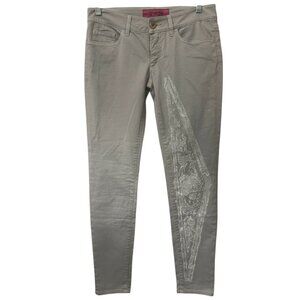 NWOT Save The Queen Grey Skinny Jeans - Cream Lace Embroidery Detail - Size 29